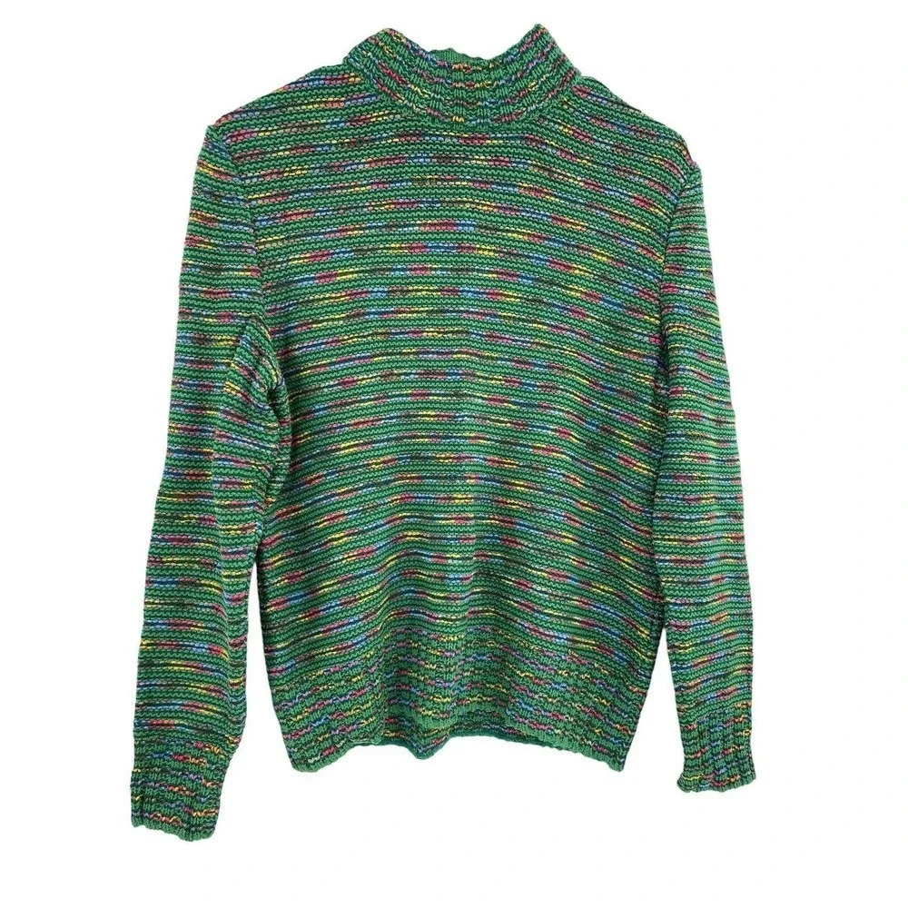 St. John Sport Size Medium Mock Neck Sweater Rainbow Stripe Women's Wool Blend